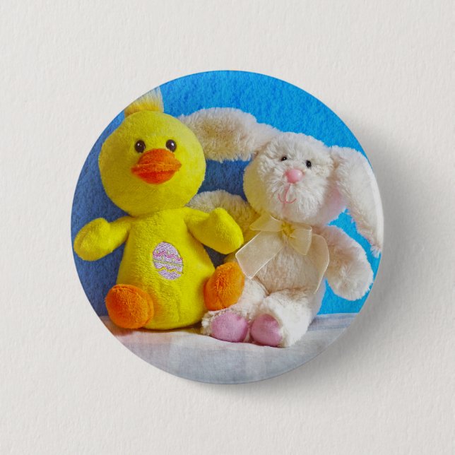 Happy Easter Chick + Bunny 2 Inch Round Button (Front)