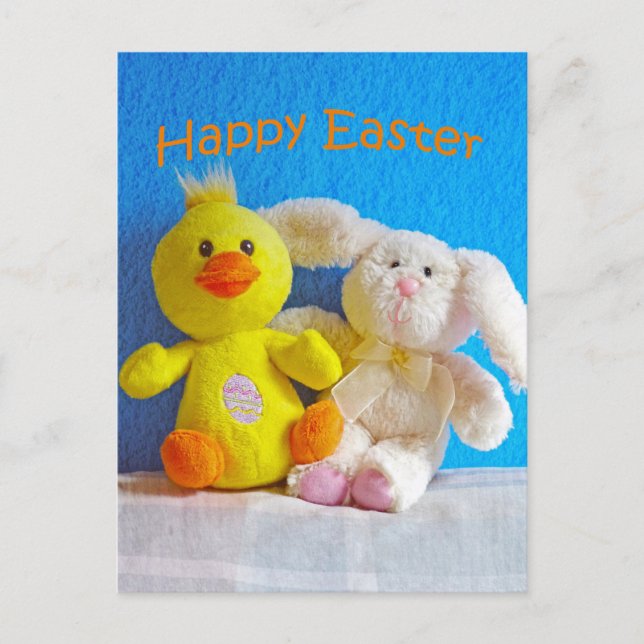 Happy Easter Chick + Bunny Holiday Postcard (Front)
