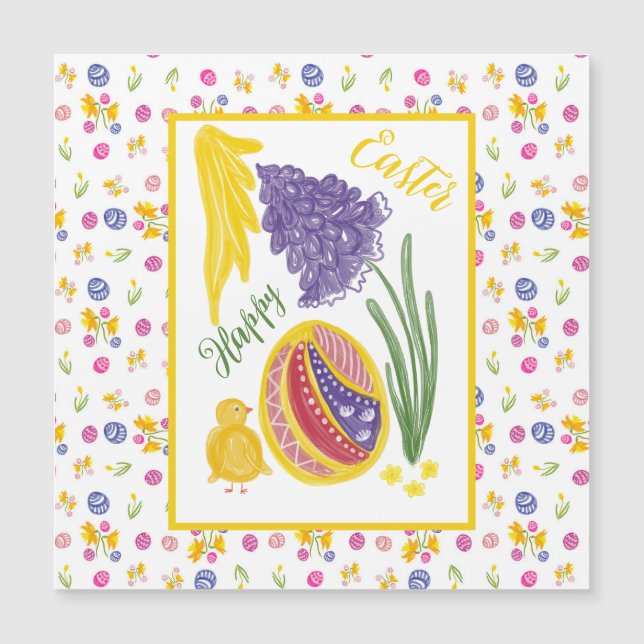 Happy Easter chick, egg, grape hyacinth pattern (Front)