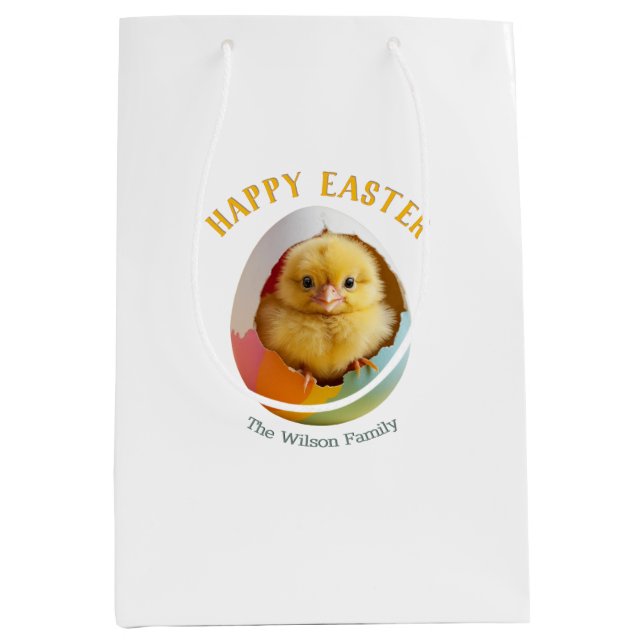 Happy Easter Chick Hatching from Colourful Egg Medium Gift Bag (Front)
