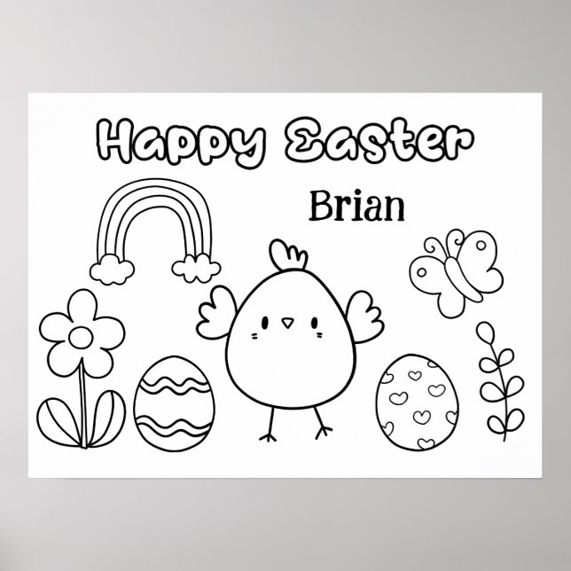 Happy Easter Chick Kids Personalized Colouring Poster (Front)
