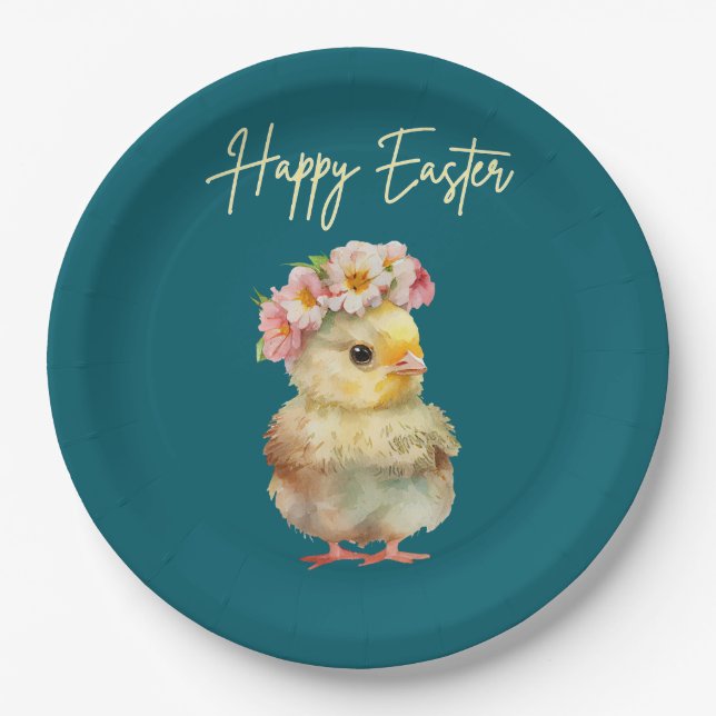 Happy Easter Chick Paper Plate (Front)