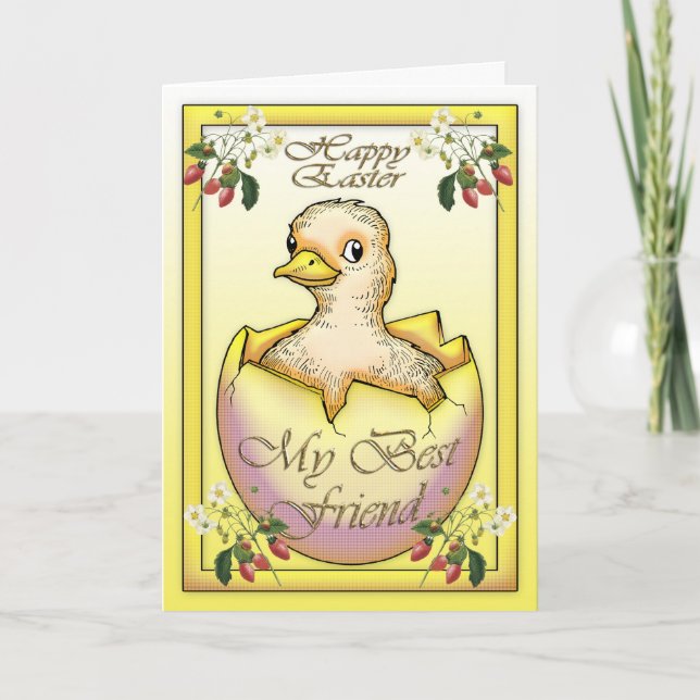 Happy Easter chick with egg, for Best Friend Holiday Card (Front)