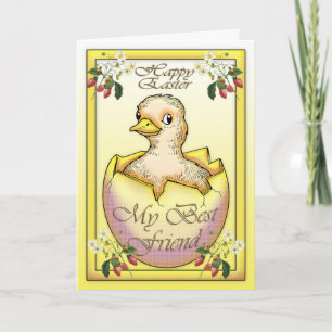 Happy Easter chick with egg for Best Friend Holiday Card