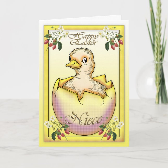 Happy Easter chick with egg, for Niece Holiday Card (Front)