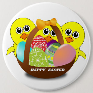 "HAPPY EASTER" CHICKS 6 INCH ROUND BUTTON