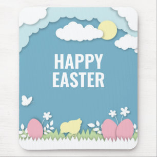 Happy easter chicks and egg in nature mouse pad