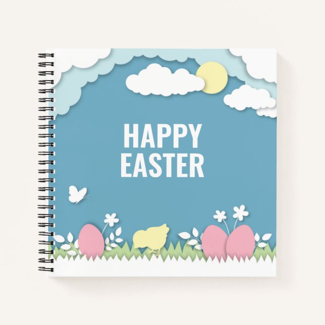 Happy easter chicks and egg in nature notebook (Front)