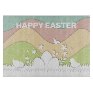Happy easter chicks and egg pastel colours cutting board
