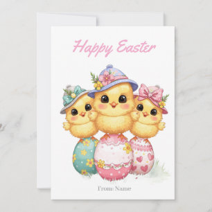 Happy Easter Chicks Card Cute Hats & Eggs
