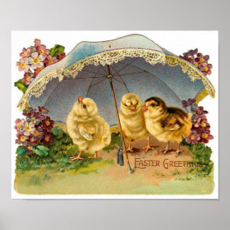 Happy Easter Chicks Vintage Poster