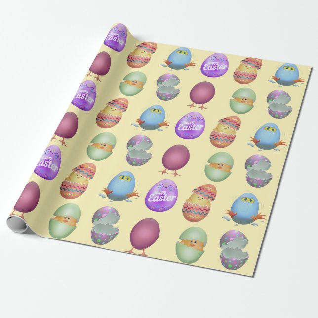 Happy Easter Chicks Wrapping Paper (Unrolled)
