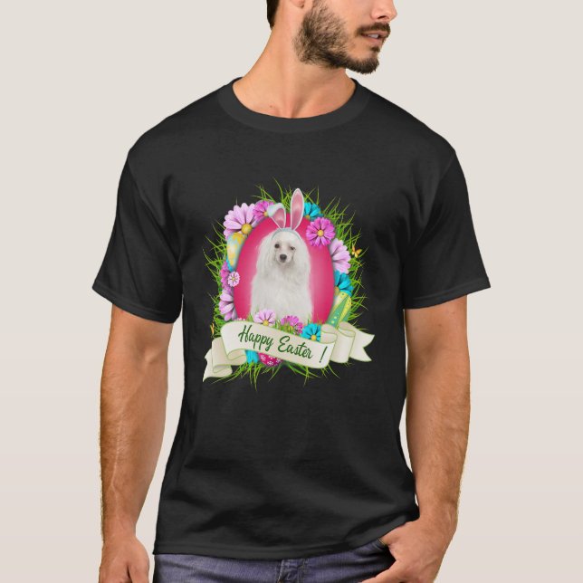 Happy Easter Chinese Crested Wearing Bunny Ear Egg T-Shirt (Front)