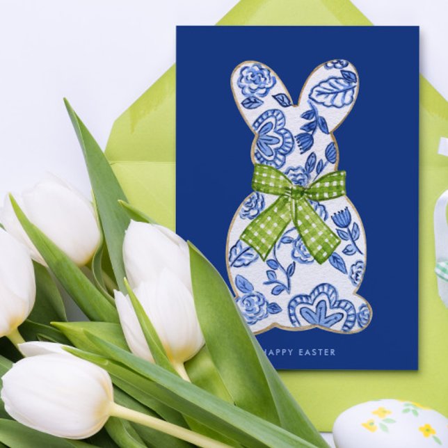 Happy Easter Chinoiserie Bunny Cookie Holiday Card (Creator Uploaded)
