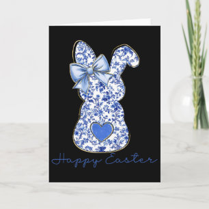 Happy Easter Chinoiserie Floral Bunny Cute Blue Bo Card