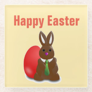 Happy easter chocolate bunny glass coaster