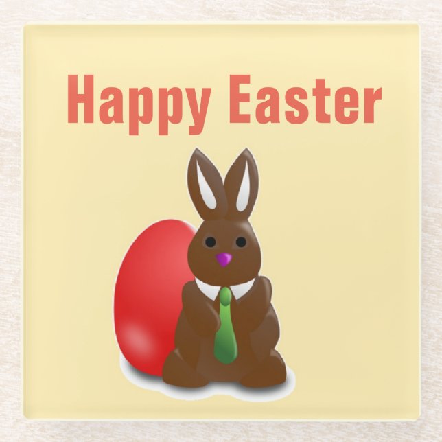 Happy easter chocolate bunny glass coaster (Front)