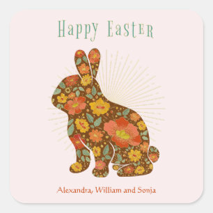 Happy Easter Chocolate Bunny Gold Personalized Square Sticker