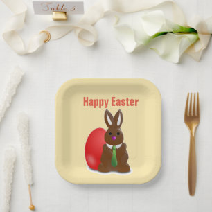 Happy easter chocolate bunny paper plate