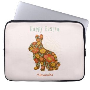 Happy Easter Chocolate Bunny Personalized Gold Laptop Sleeve