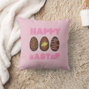 Happy Easter Chocolate Buttercream Candy Egg Throw Pillow