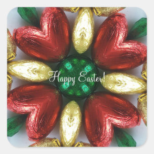 Happy Easter Chocolate Eggs Kaleidoscope Flower Square Sticker