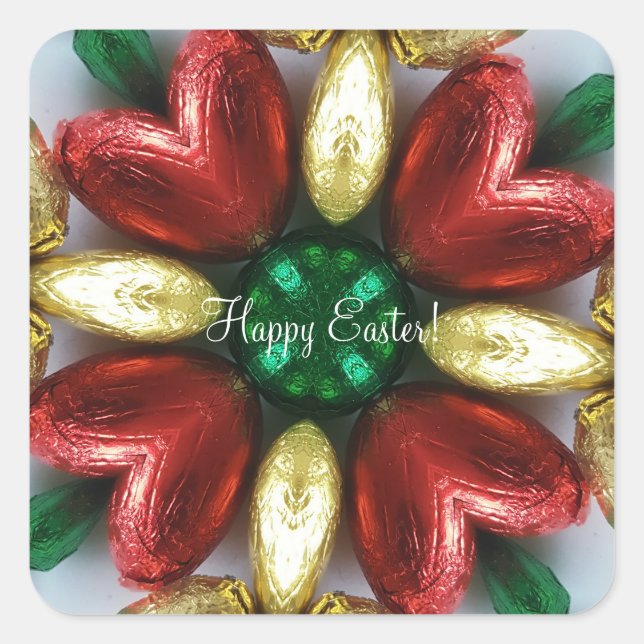 Happy Easter Chocolate Eggs Kaleidoscope Flower Square Sticker (Front)