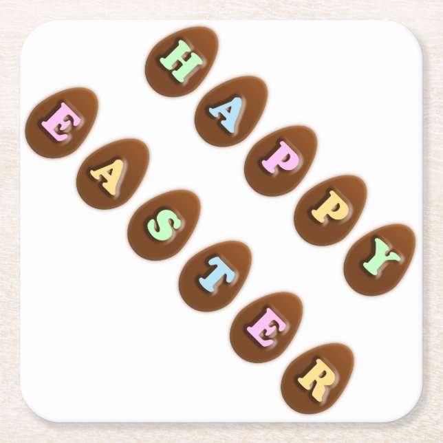 Happy Easter Chocolate Eggs Square Paper Coaster (Front)