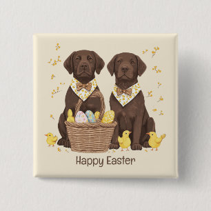 Happy Easter Chocolate Labrador Retriever Dogs 2 Inch Square Button