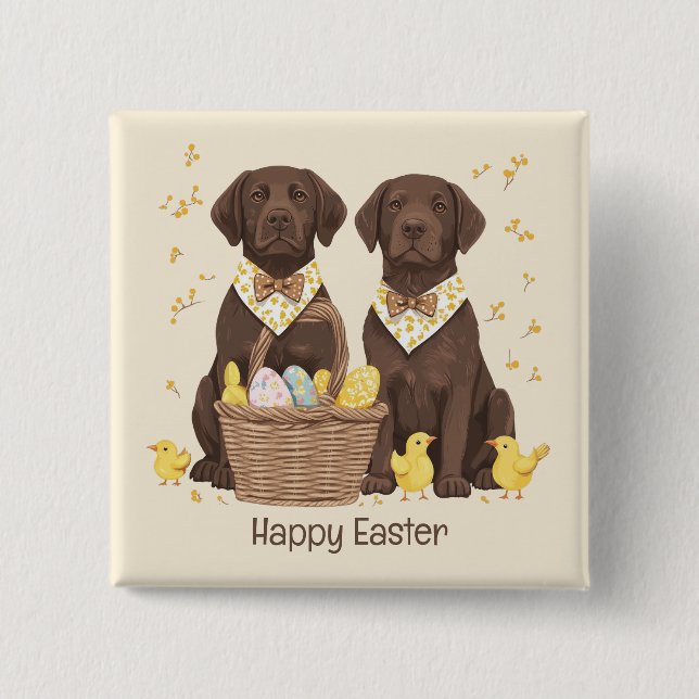 Happy Easter Chocolate Labrador Retriever Dogs 2 Inch Square Button (Front)