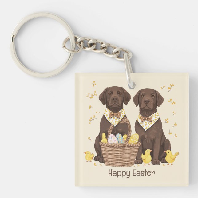 Happy Easter Chocolate Labrador Retriever Dogs Keychain (Front)
