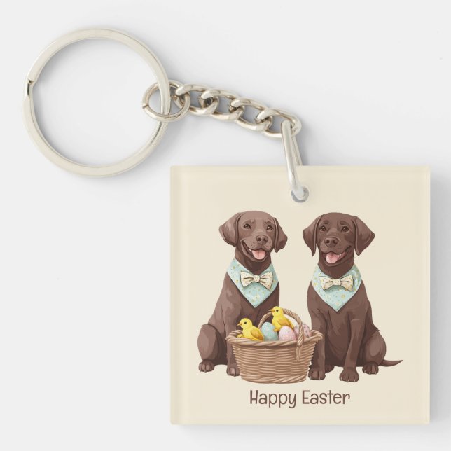 Happy Easter Chocolate Labrador Retriever Dogs Keychain (Front)