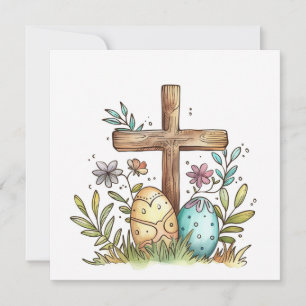 Happy Easter Christian Card, Easter Eggs Cross Holiday Card