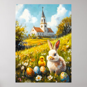 Happy Easter Christian Church Bunny Egg Poster