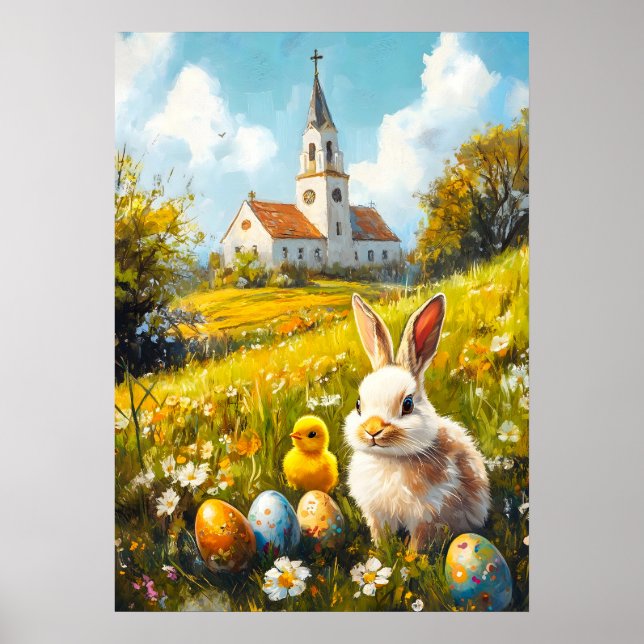 Happy Easter Christian Church Bunny Egg Poster (Front)