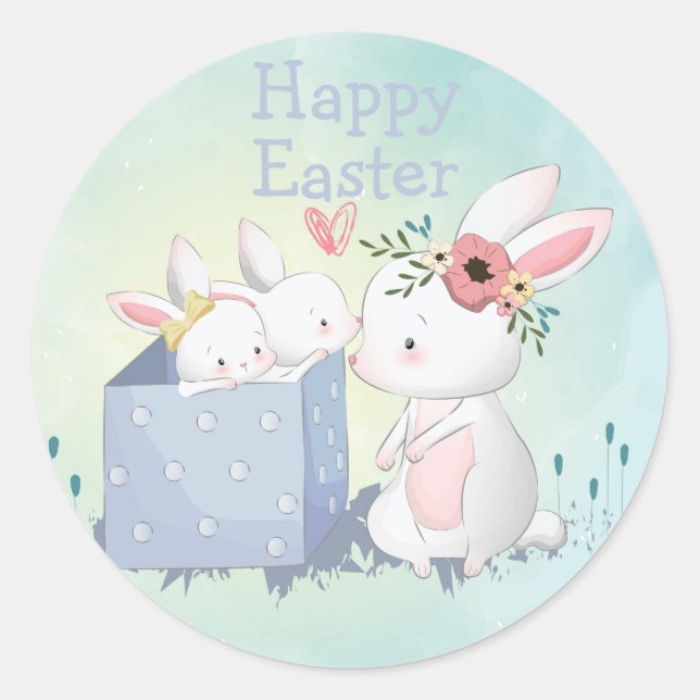 Happy Easter Classic Round Sticker (Front)