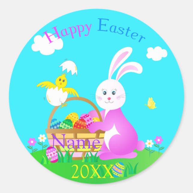 Happy Easter Classic Round Sticker (Front)
