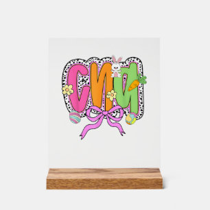 Happy Easter CNA Nurse Coquette Bow Bunny Eggs Wom Acrylic Sign
