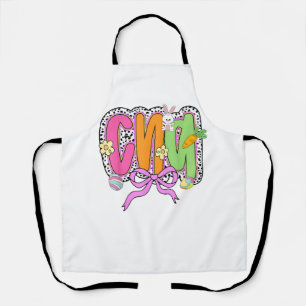Happy Easter CNA Nurse Coquette Bow Bunny Eggs Wom Apron
