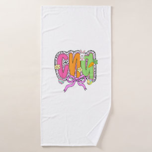 Happy Easter CNA Nurse Coquette Bow Bunny Eggs Wom Bath Towel