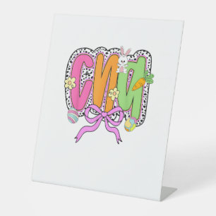 Happy Easter CNA Nurse Coquette Bow Bunny Eggs Wom Pedestal Sign