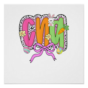 Happy Easter CNA Nurse Coquette Bow Bunny Eggs Wom Poster