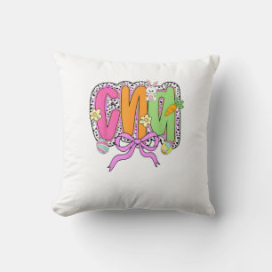 Happy Easter CNA Nurse Coquette Bow Bunny Eggs Wom Throw Pillow