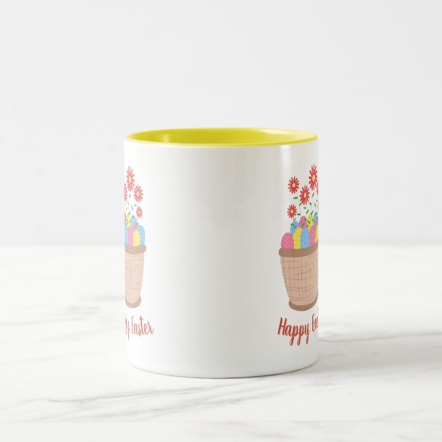 Happy Easter Coffee Lover Spring Morning Design Two-Tone Coffee Mug (Center)