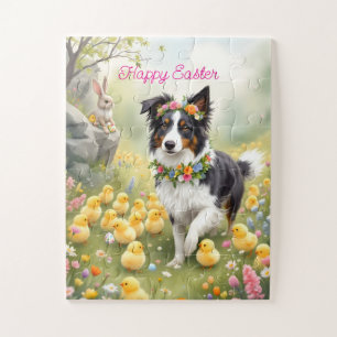 Happy Easter Collie and Chicks Jigsaw Puzzle