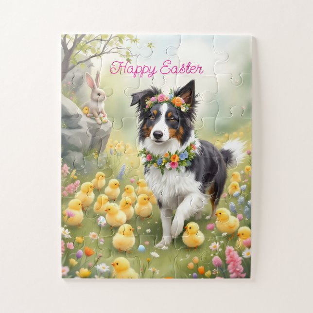 Happy Easter Collie and Chicks Jigsaw Puzzle (Vertical)