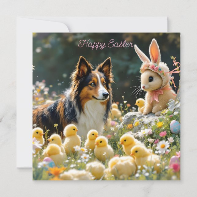Happy Easter Collie and Chicks Magnet (Front)