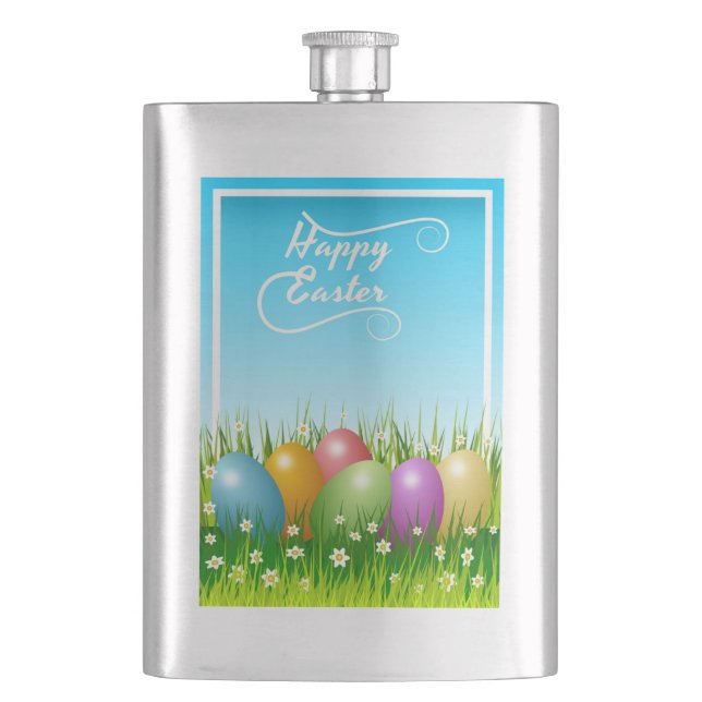 "HAPPY EASTER" COLORFUL EASTER EGGS HIP FLASK (Front)