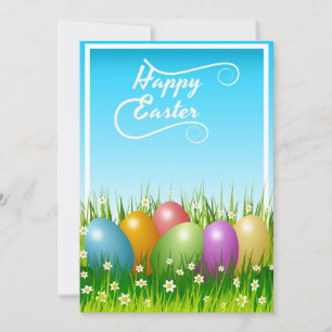"HAPPY EASTER" COLORFUL EASTER EGGS HOLIDAY CARD