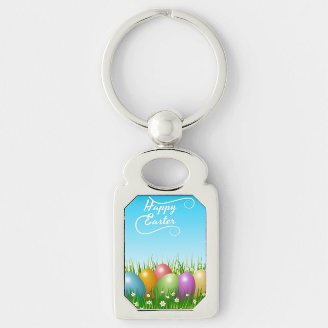 "HAPPY EASTER" COLORFUL EASTER EGGS KEYCHAIN (Front)